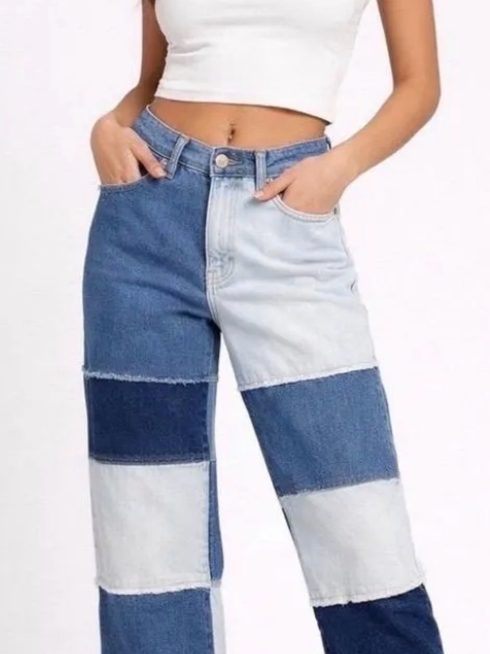 Hollister Patchwork Two-Tone Blue Wide-Leg Jeans size 3R